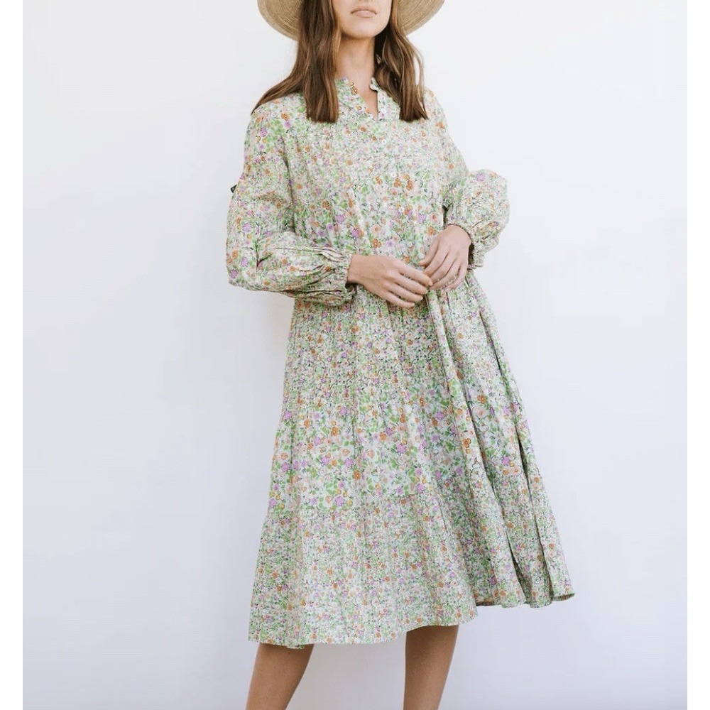 SUNSHINE TIENDA | Key Lime Flower Anna Dress Women's Medium Boho Summer Resort